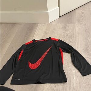 Nike Kids dri fit Long Sleeve Black and Red Tee